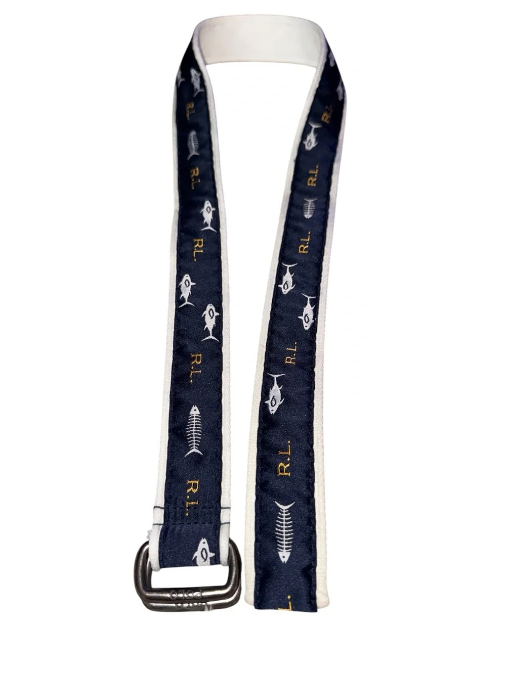 Polo Ralph Lauren Nautical Coastal Fish Motif Preppy Canvas Belt Youth Size 10